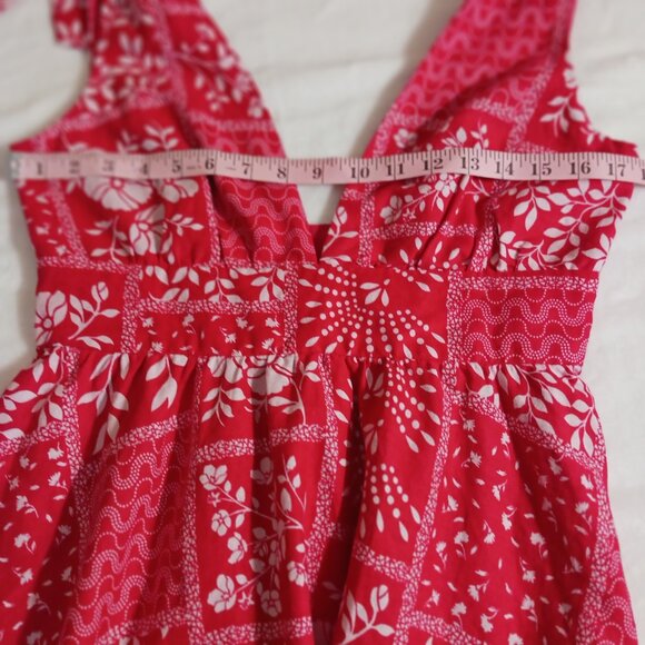 House of Harlow 1960, Small, Mini Sundress, Red/White, Tie Shoulders, Linen Blen - Picture 13 of 16